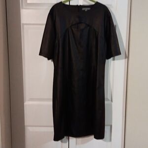 Chic Black Faux Leather Short Sleeve Dress